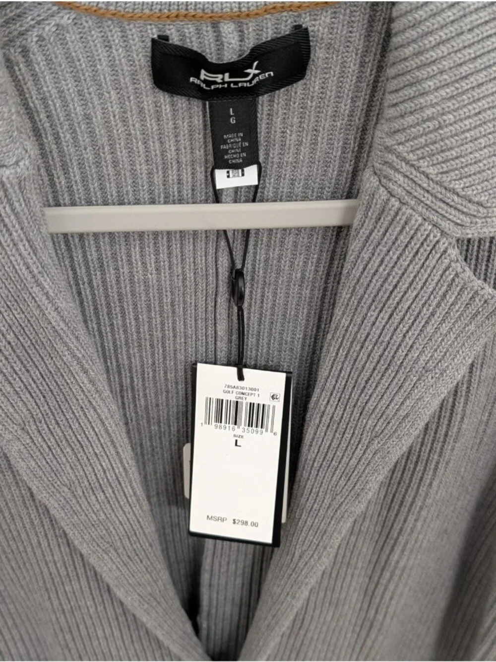 RLX Ralph Lauren Cotton Coolmax Cardigan SweaterSz L Notch Collar Preppy Golf